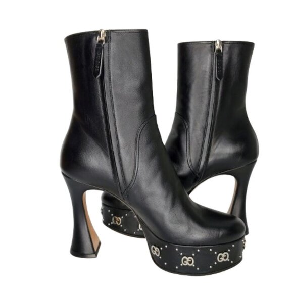 Gucci Janaya GG Logo Leather Platform Ankle Boots - Picture 6 of 11
